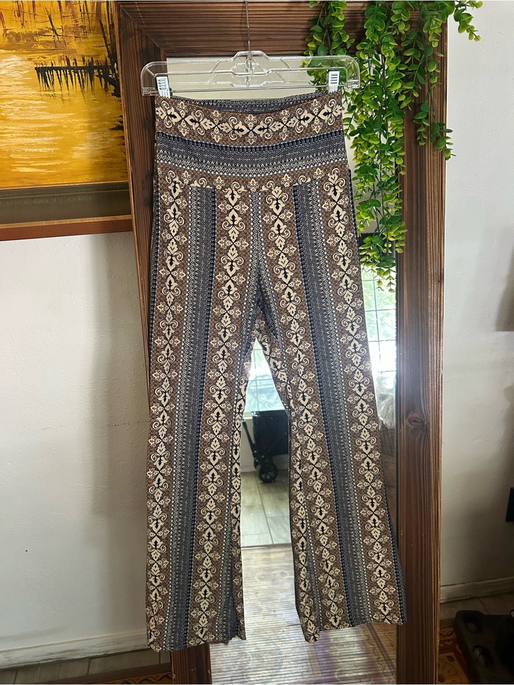 Women's Brown Patterned Wide-Leg Pants